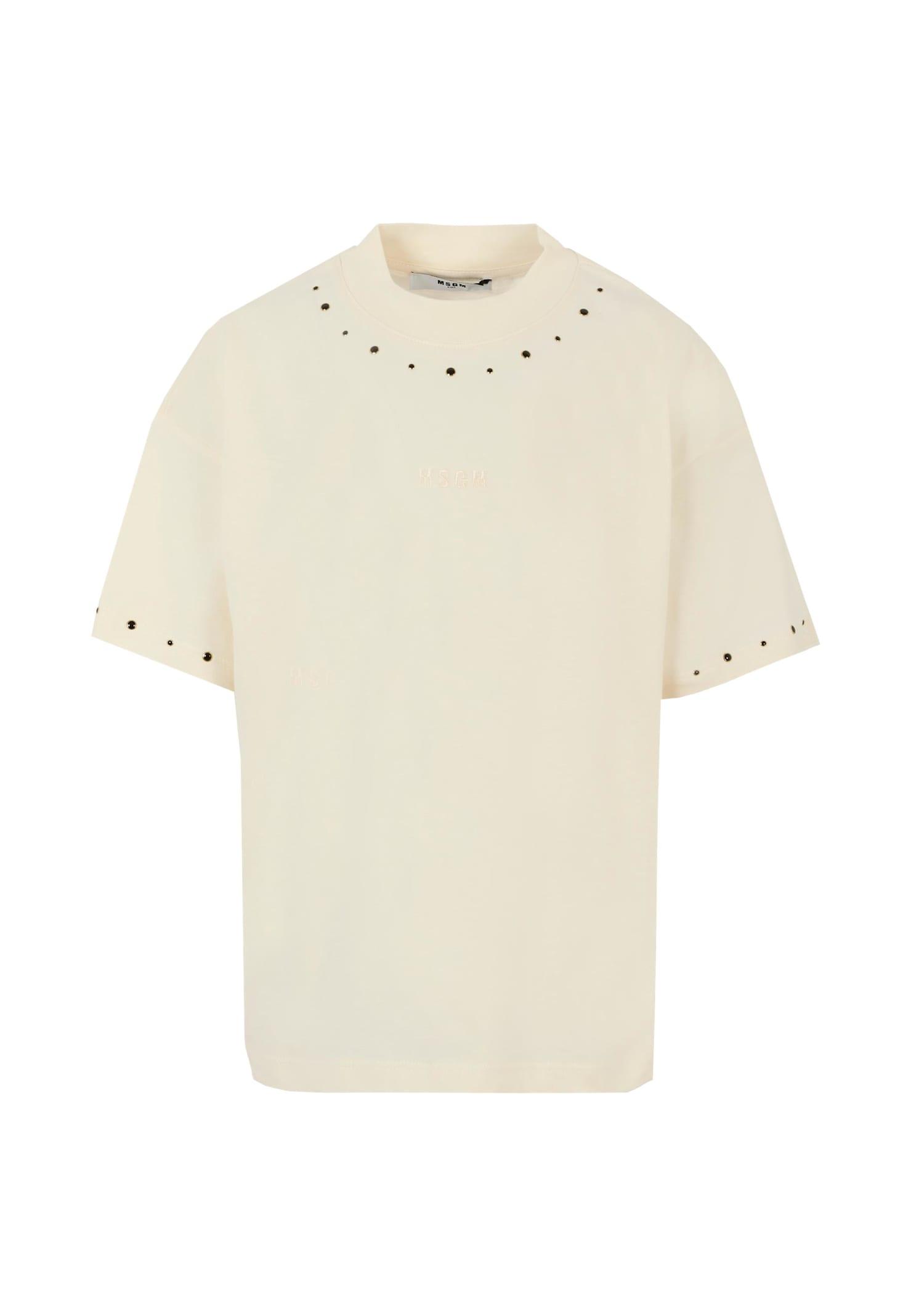 msgm ivory t-shirt for girl with logo