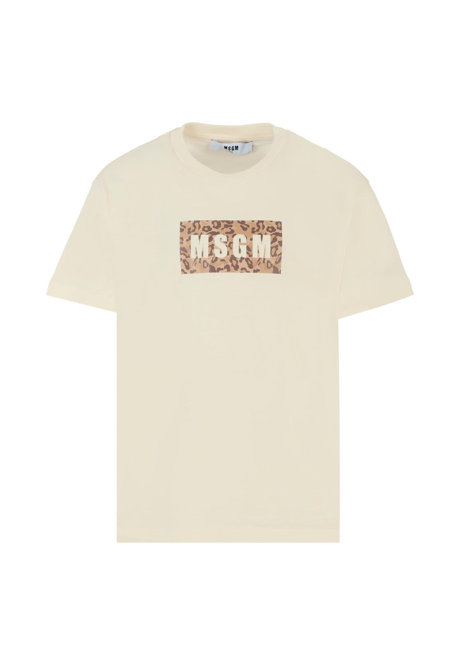 msgm ivory t-shirt for girl with logo