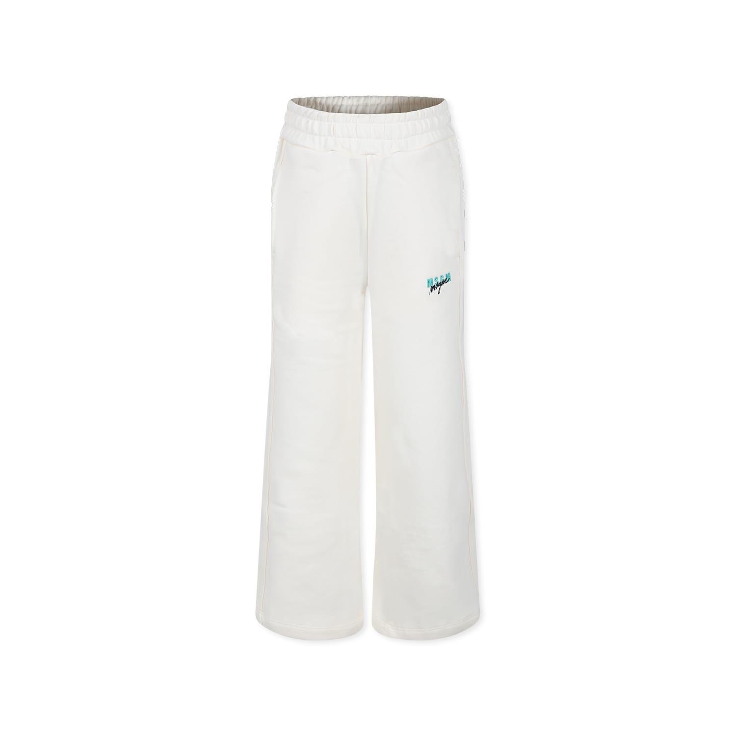 msgm ivory trousers for girl with logo