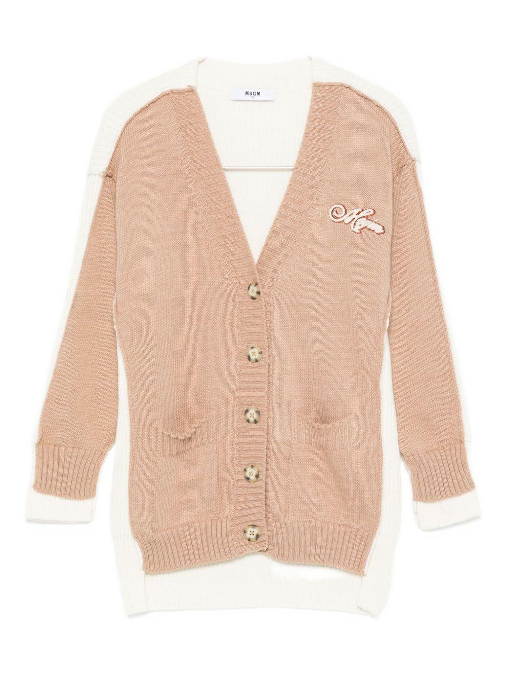 msgm kids two-tone cardigan with embroidery