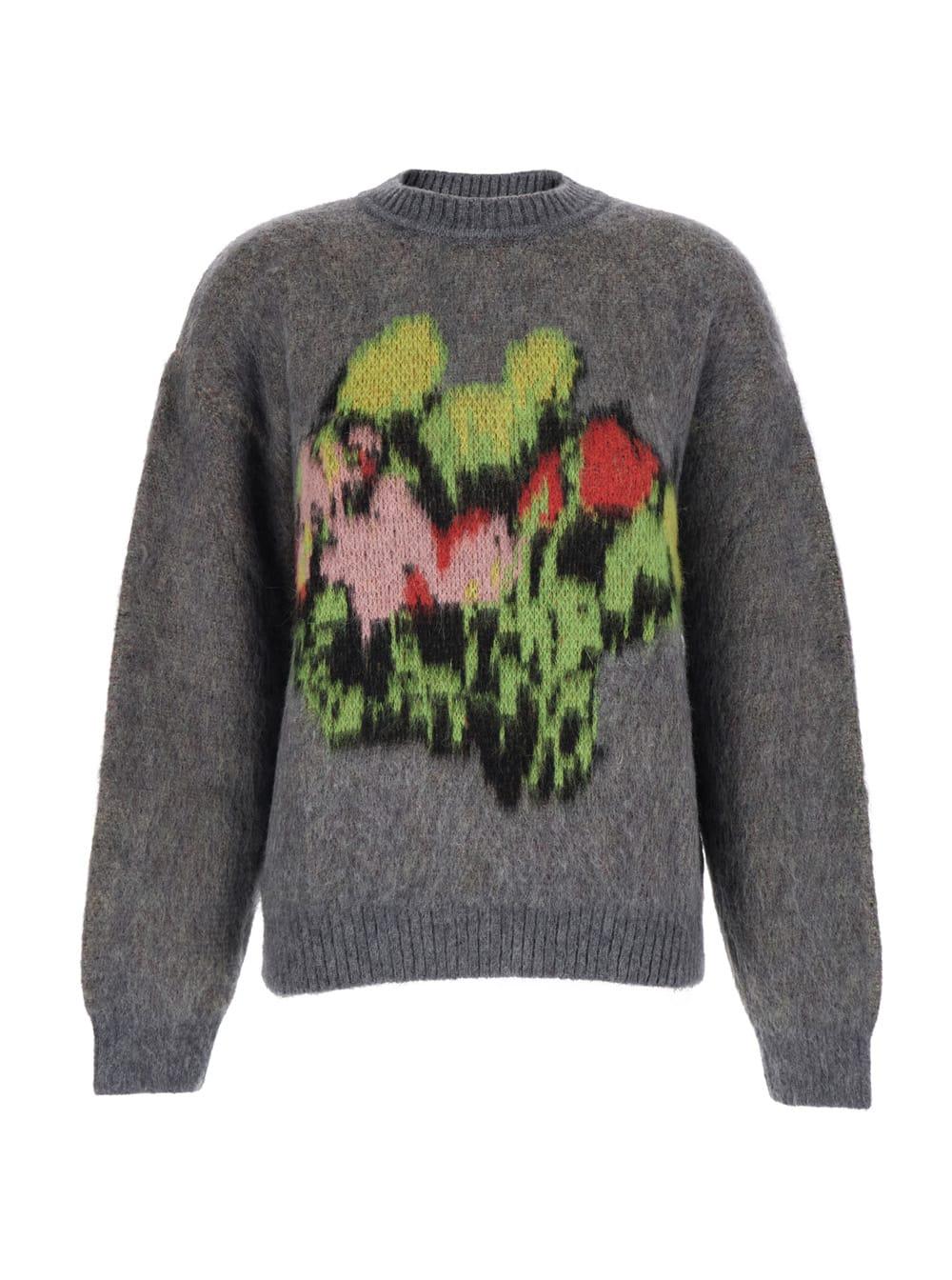 msgm multicolor crewneck sweater with maxi embroidery on the front in wool blend woman