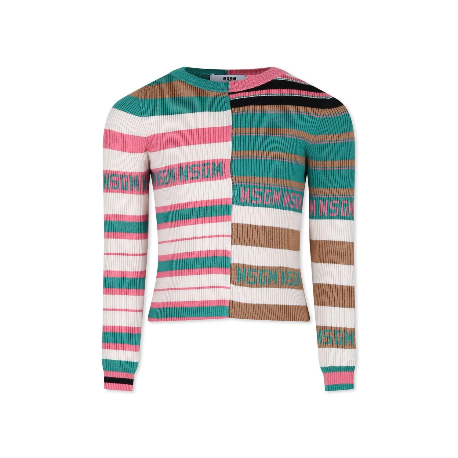 msgm multicolor sweater for girl with logo