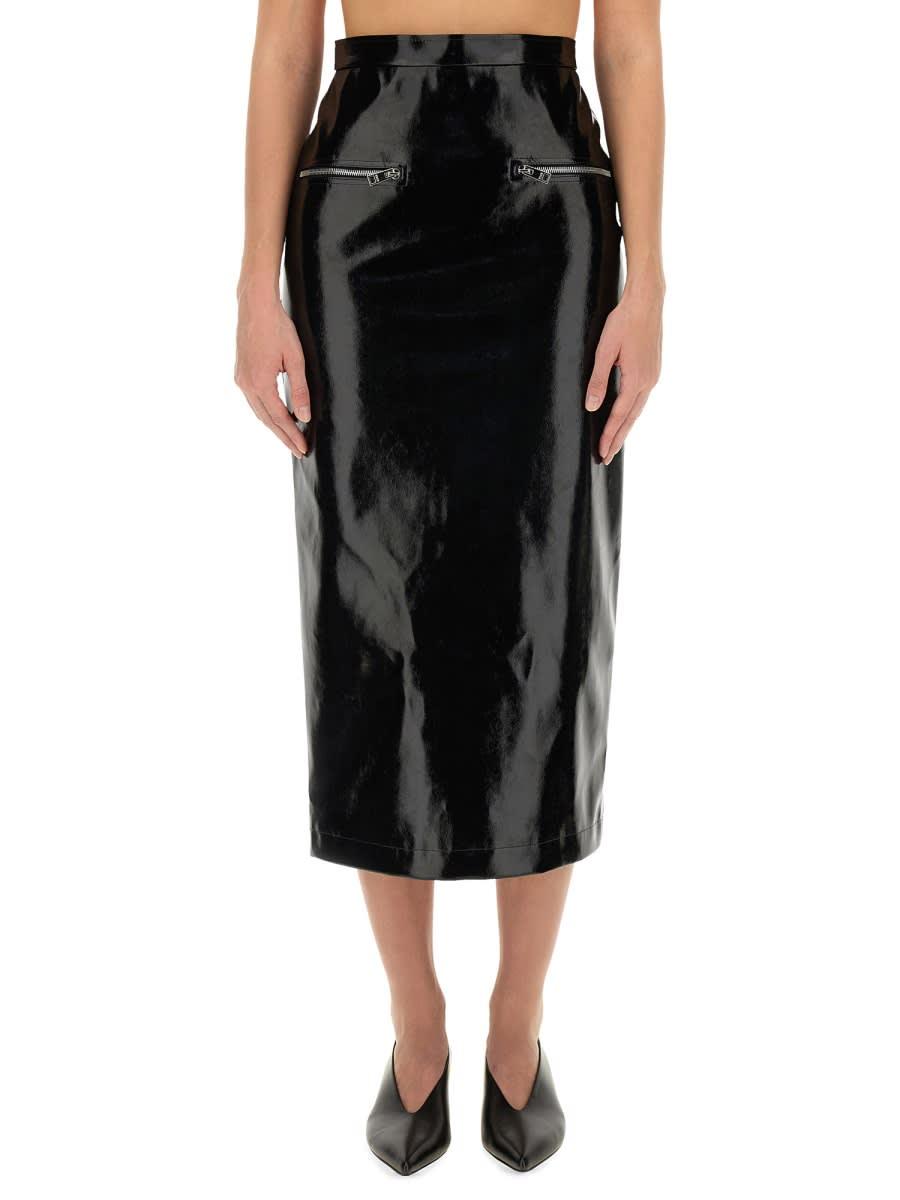 msgm patent leather midi skirt