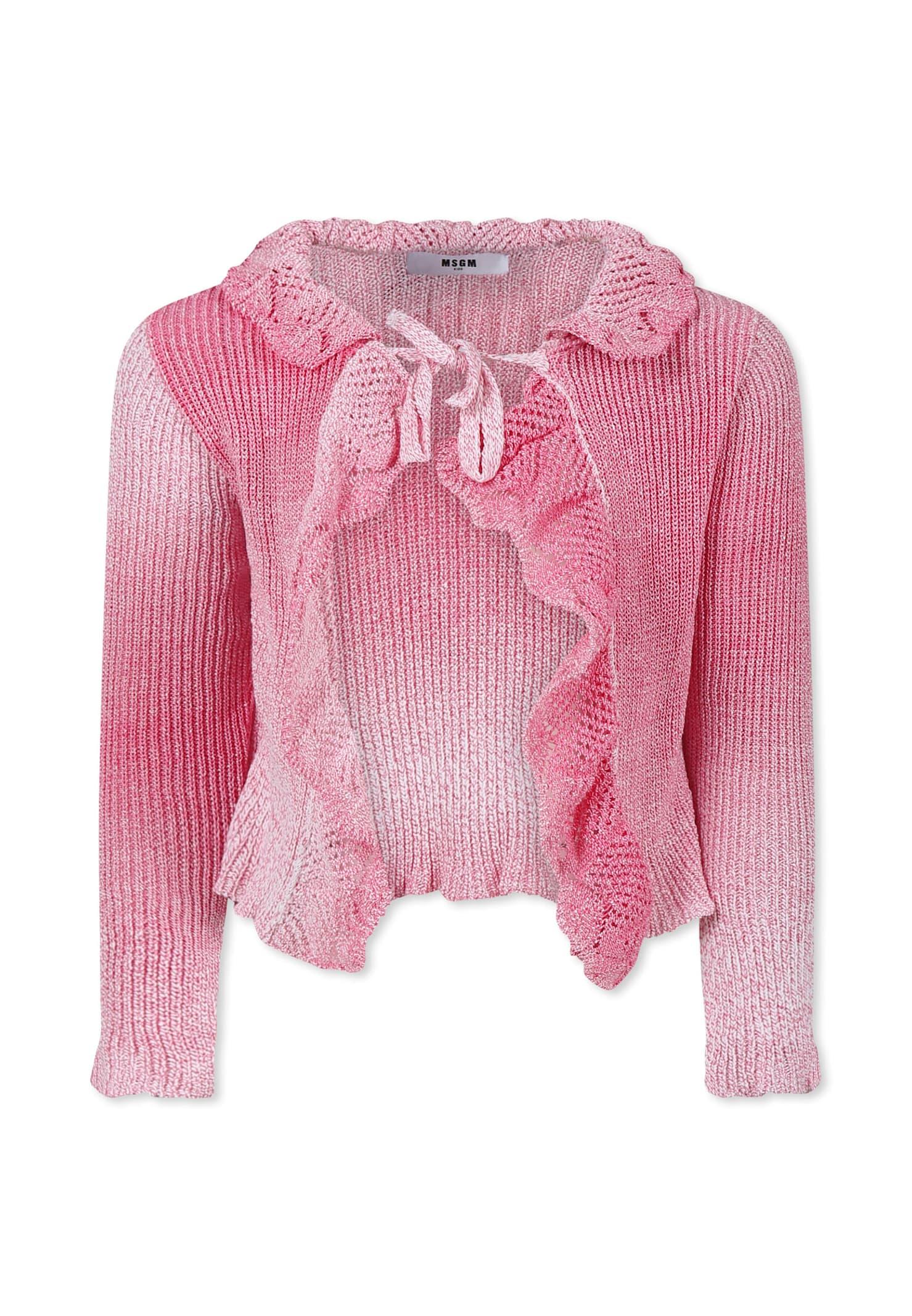 msgm pink cardigan for girl with logo