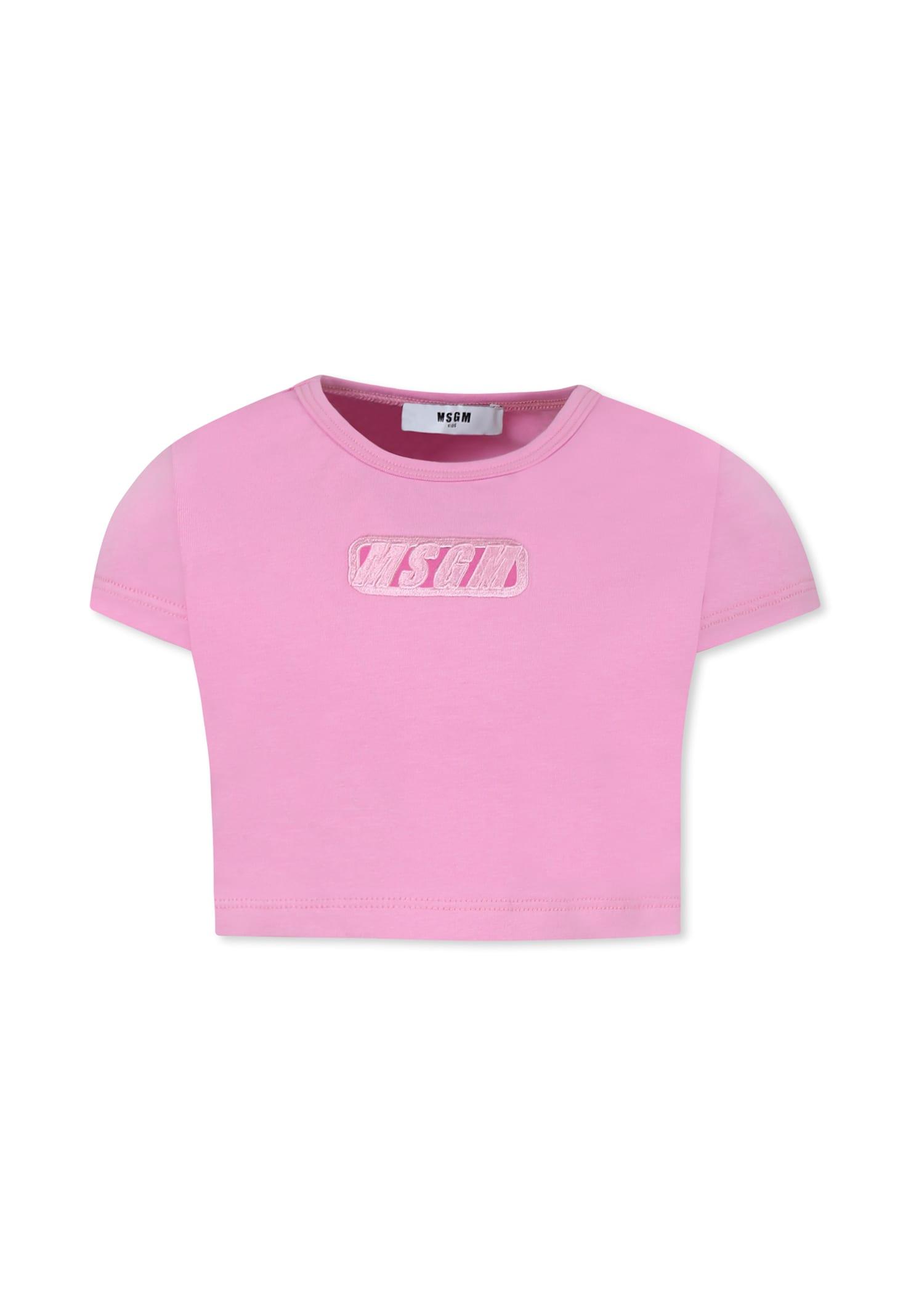 msgm pink crop t-shirt for girl with logo