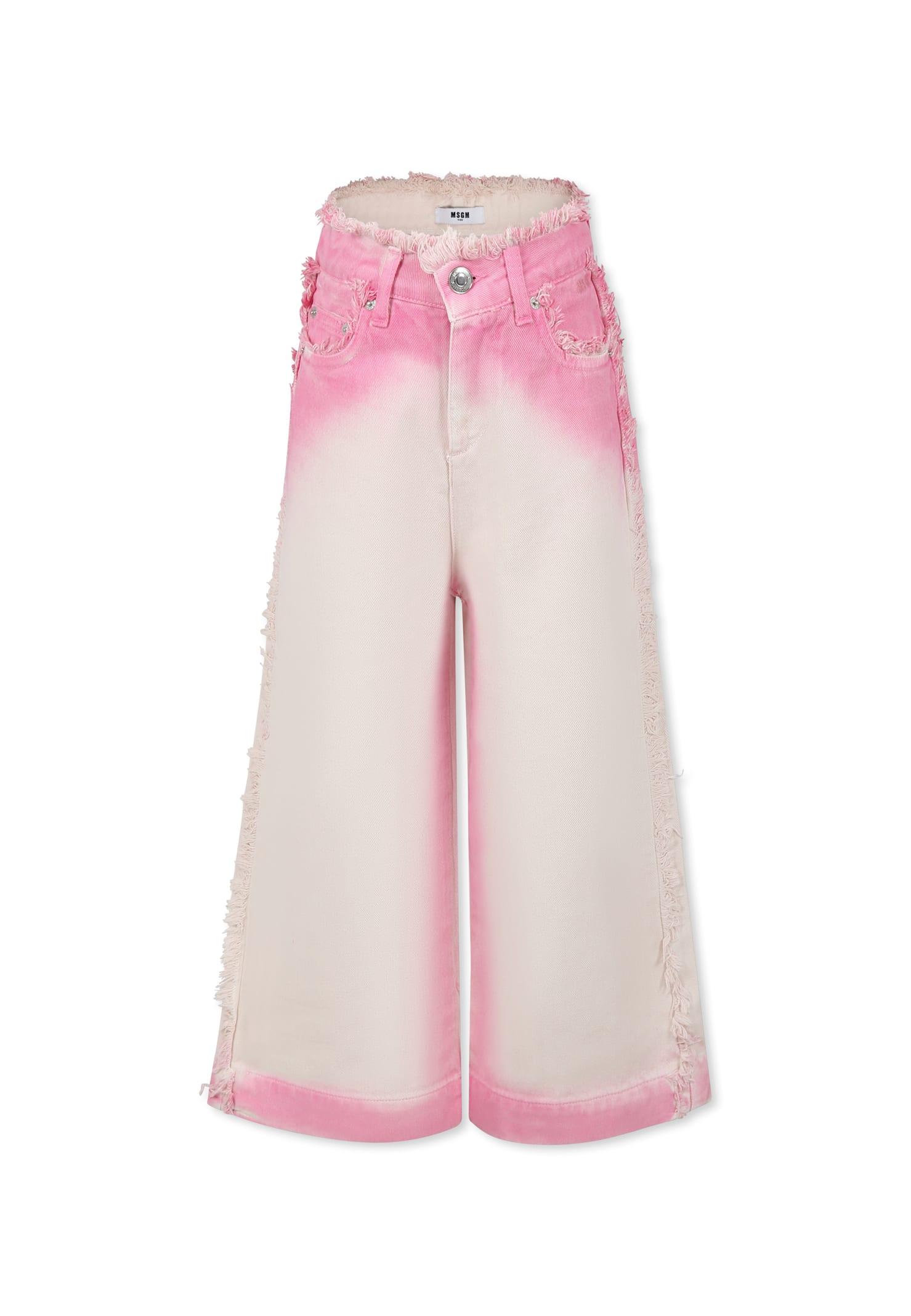 msgm pink jeans for girl with logo