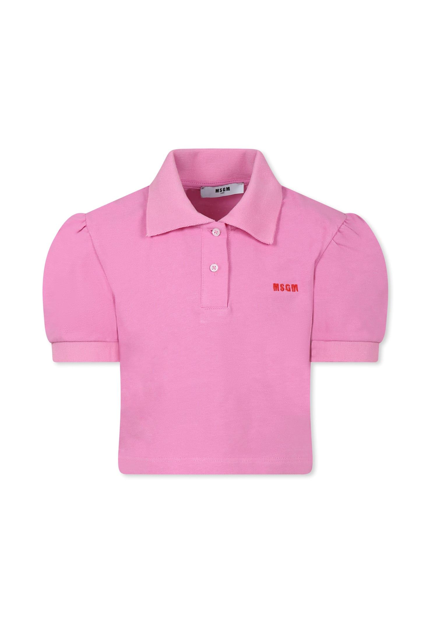 msgm pink polo shirt for girl with logo