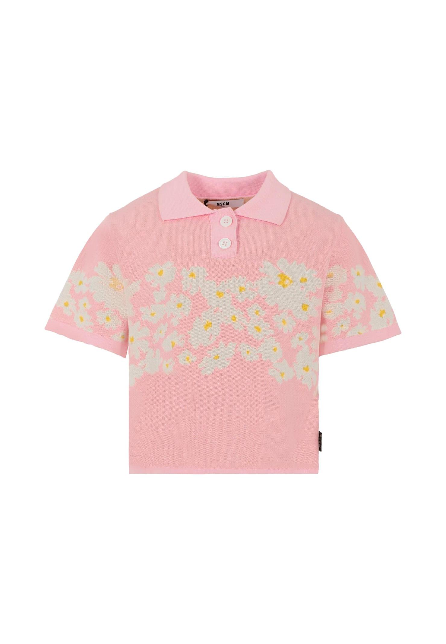msgm pink polo shirt for girl with logo