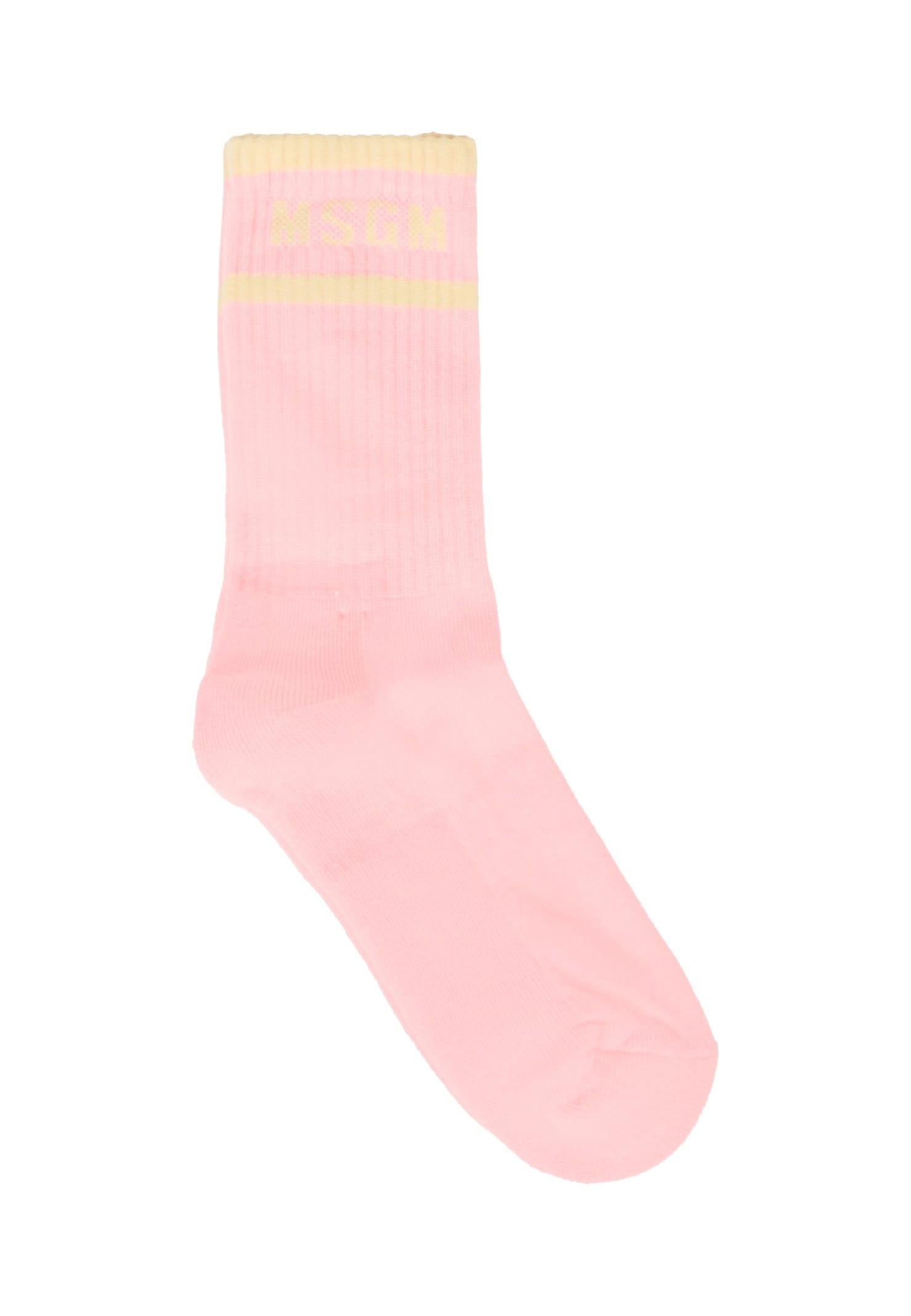 msgm pink socks for girl with ivory logo