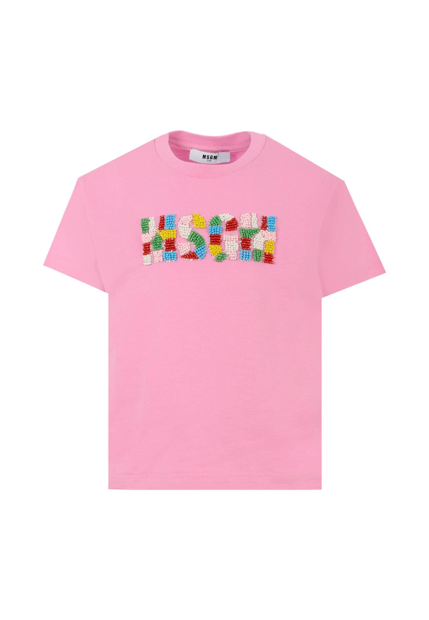msgm pink t-shirt for girl with logo