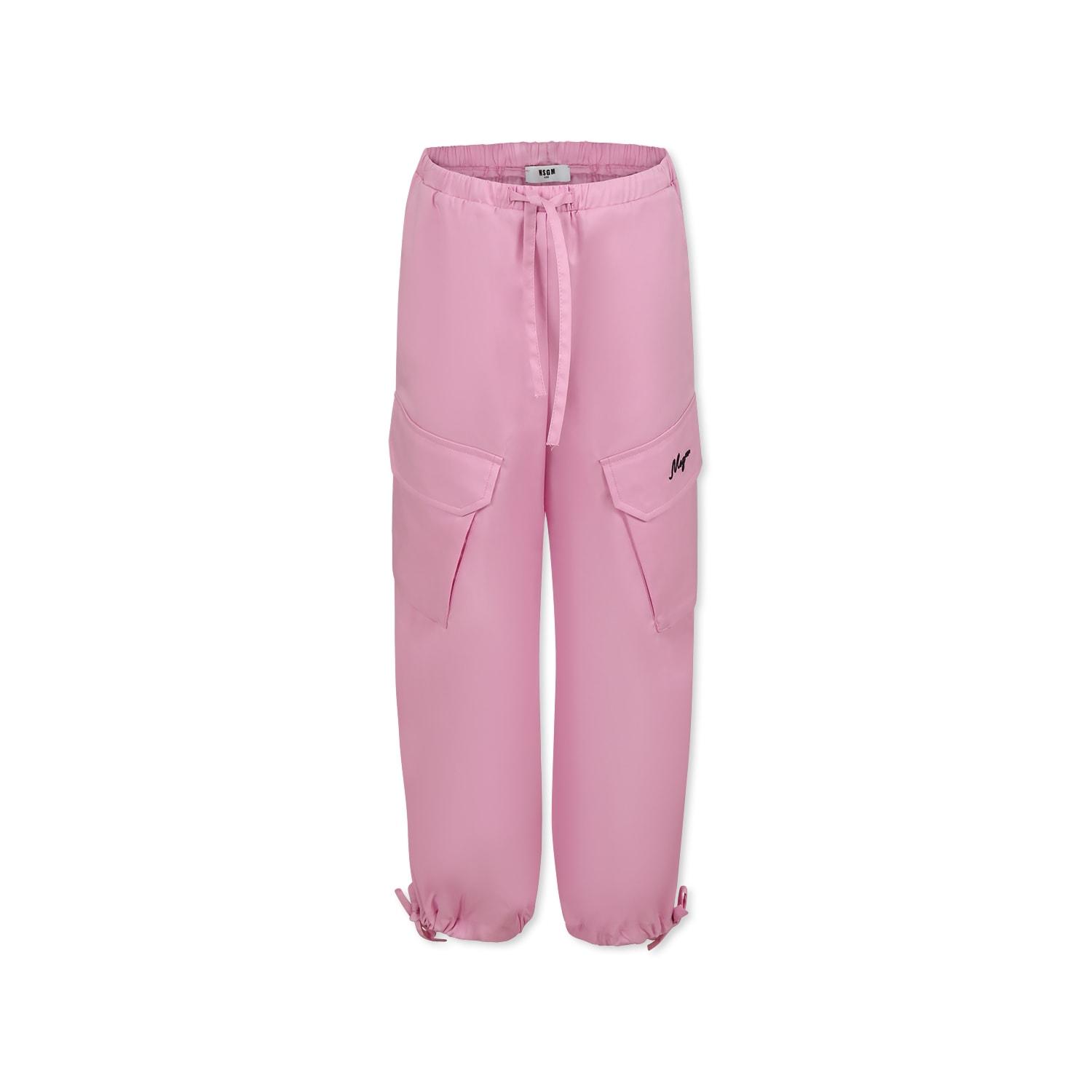 msgm pink trousers for girl with logo