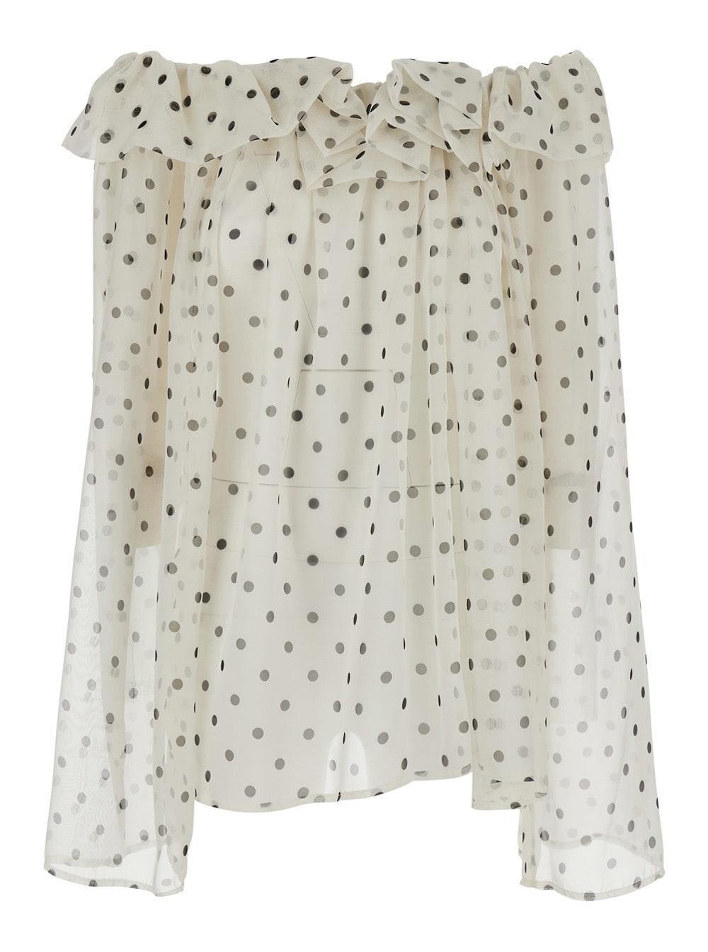 msgm pois top white with polka dot details in tech fabric for women