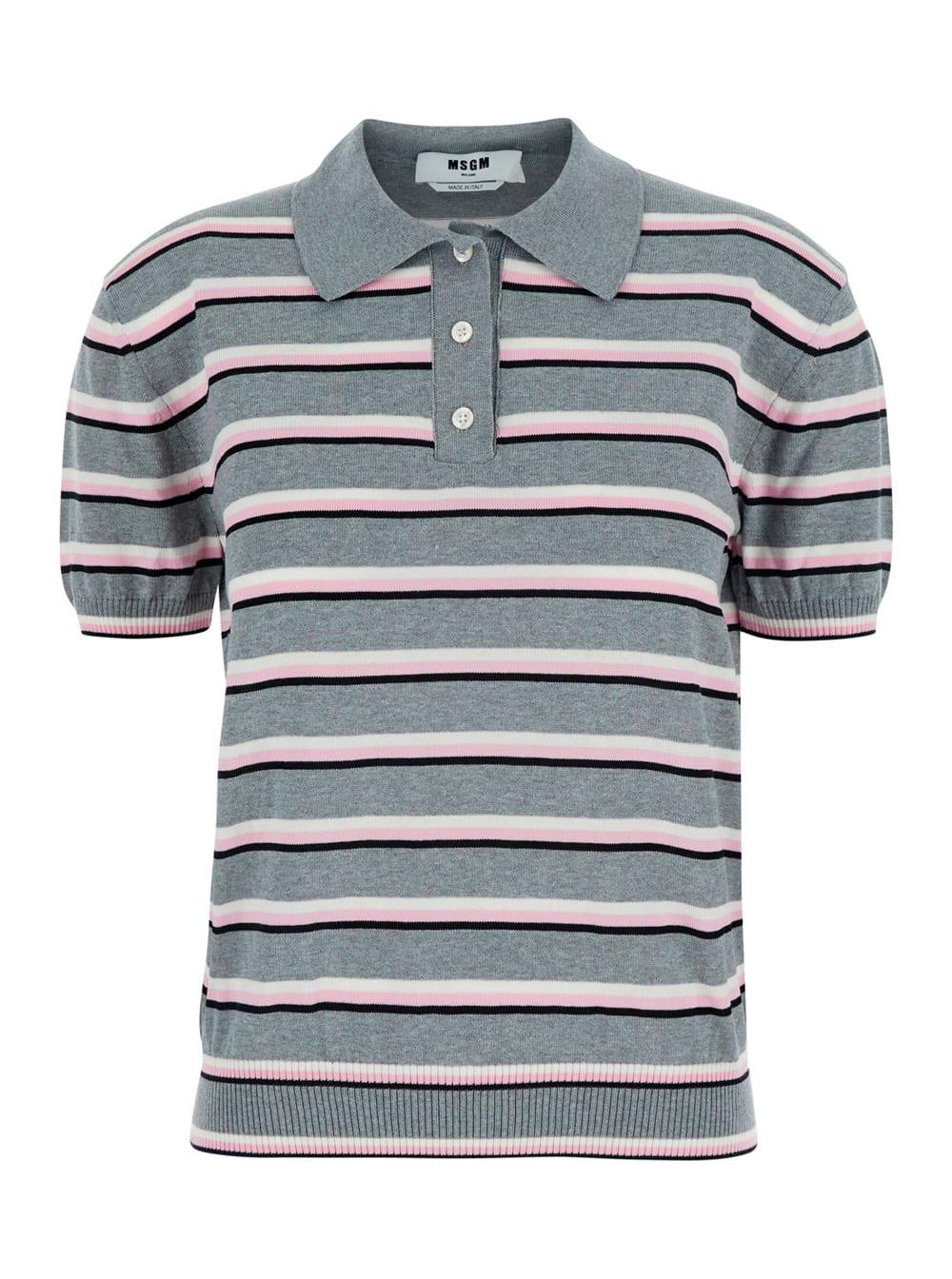 msgm polo striped gray with ribbed collar and short sleeves in cotton for men