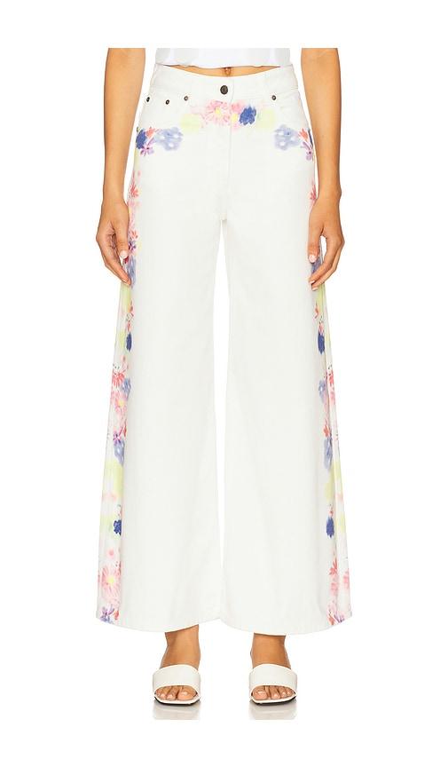 msgm printed wide leg pants in white.