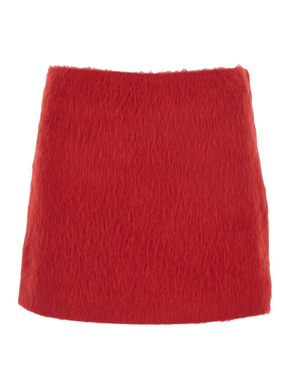 msgm red miniskirt with side concealed zip closure in wool blend woman