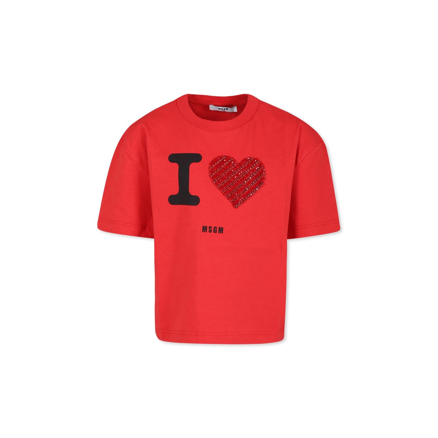 msgm red t-shirt for girl with logo