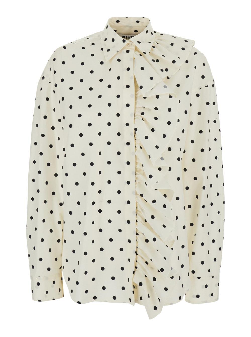 msgm shirt pois rouche white with ruffles and dots in cotton for women