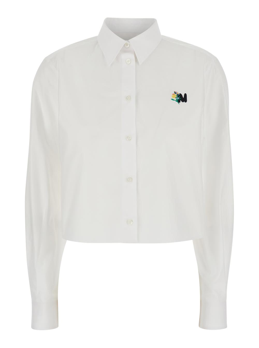 msgm shirt white with classic collar and long sleeves in cotton for women