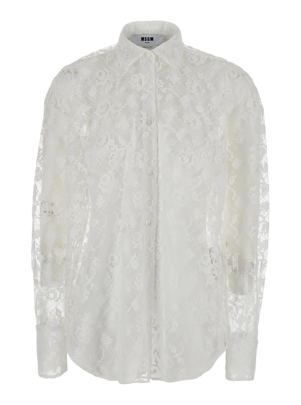 msgm shirt white with classic collar and long sleeves in polyester for women