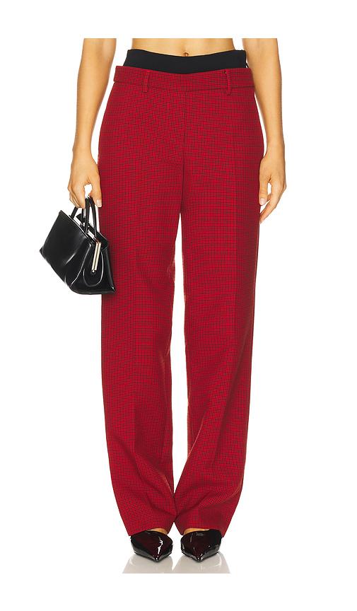 msgm techno micro check pant in red.