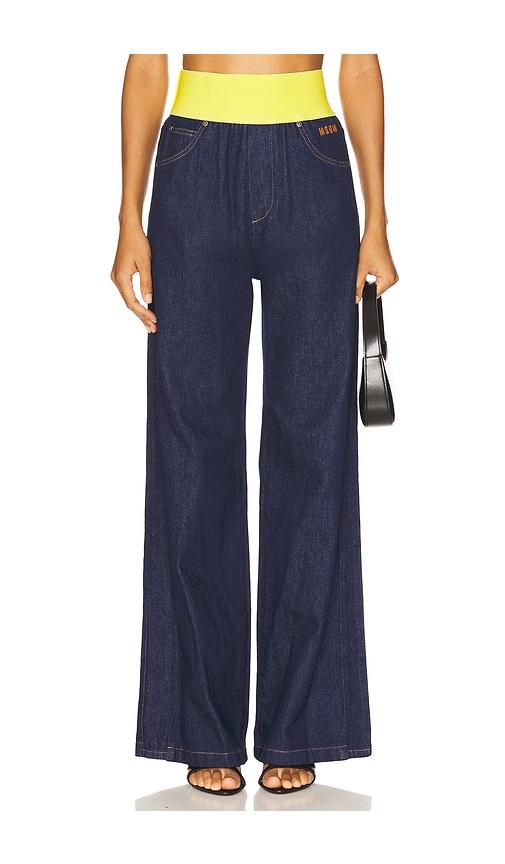 msgm waistband wide leg jean in blue.