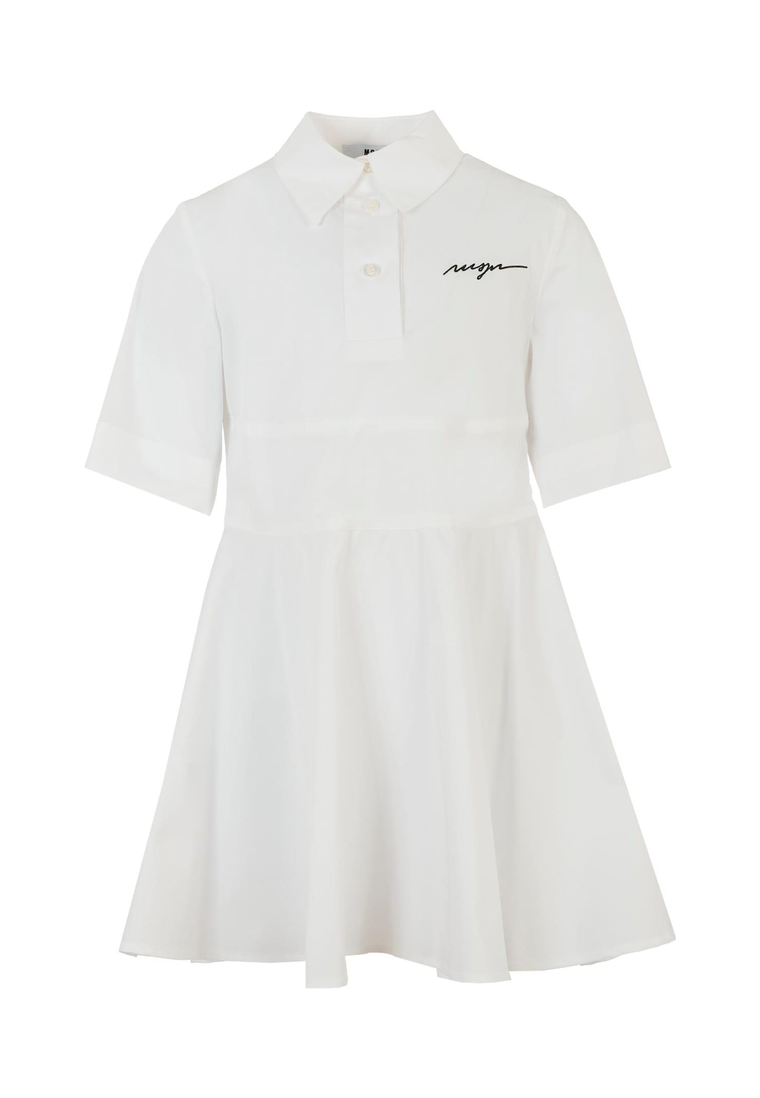msgm white dress for girl with logo