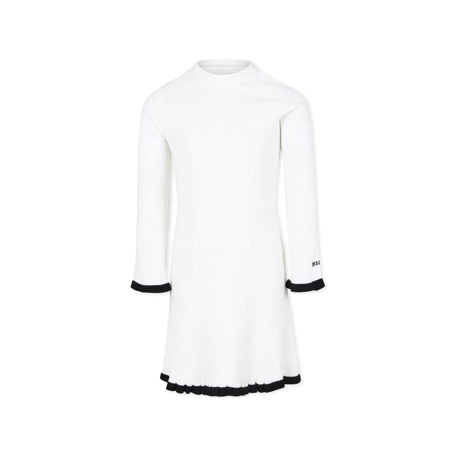 msgm white dress for girl with logo