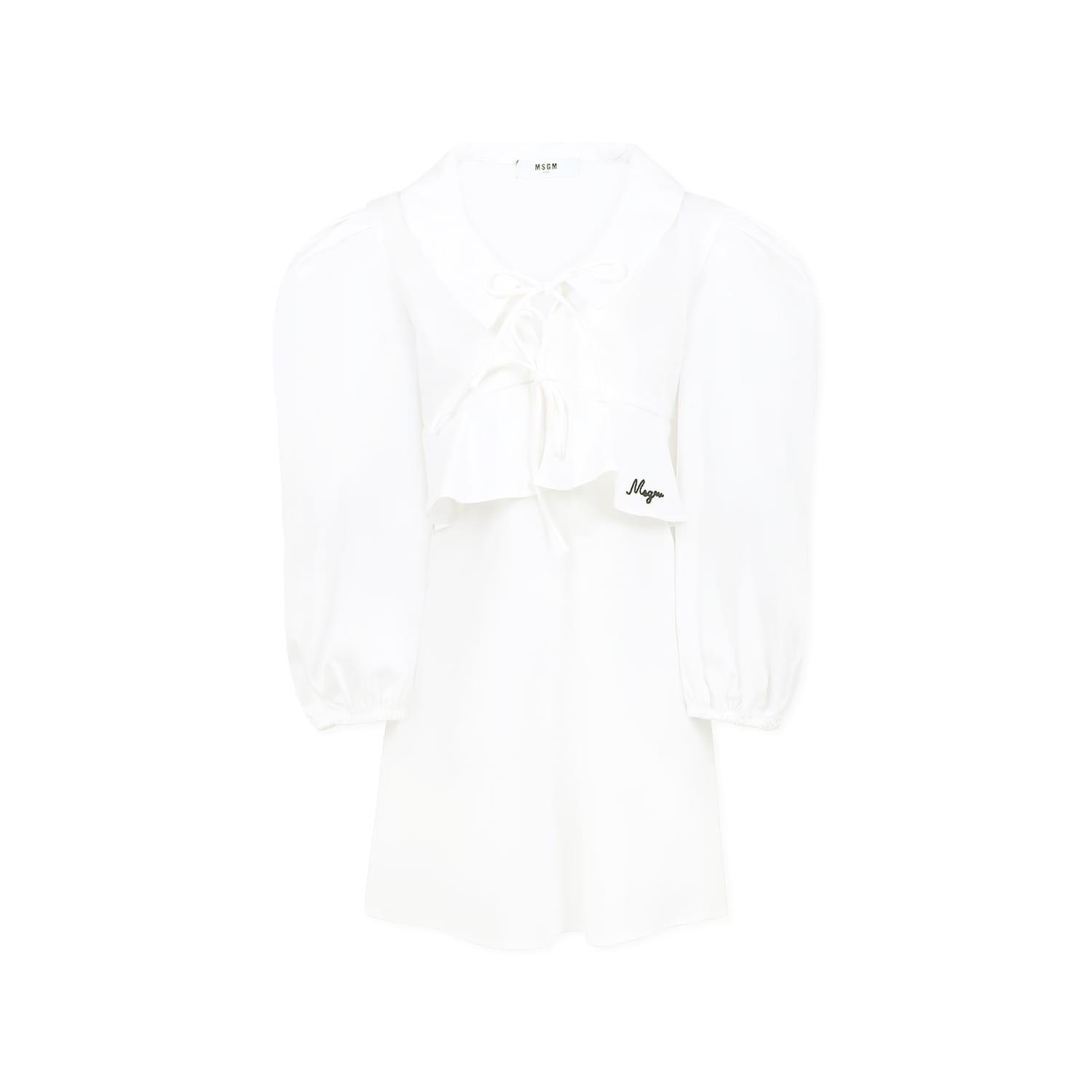 msgm white dress for girl with logo