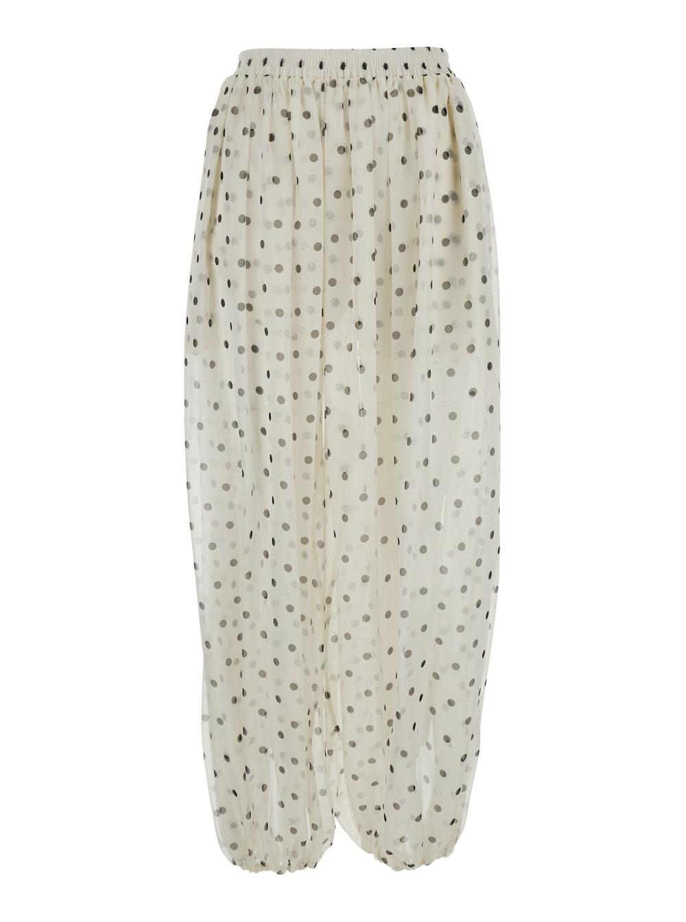 msgm white pois pants with polka dot motif in polyester for women