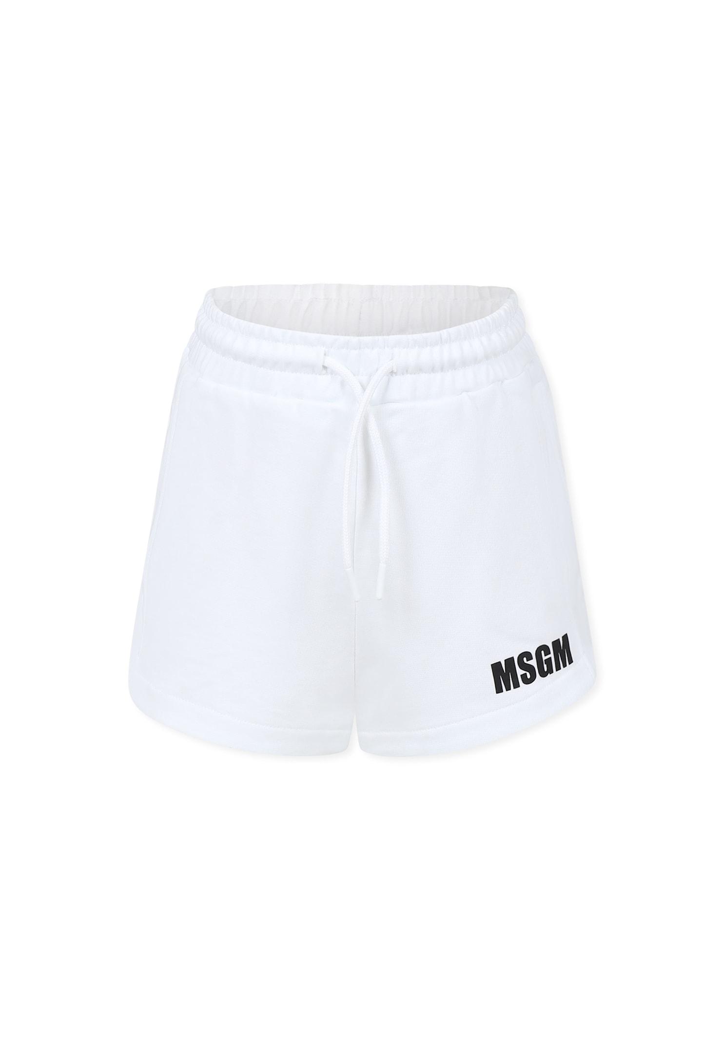 msgm white shorts for girl with logo