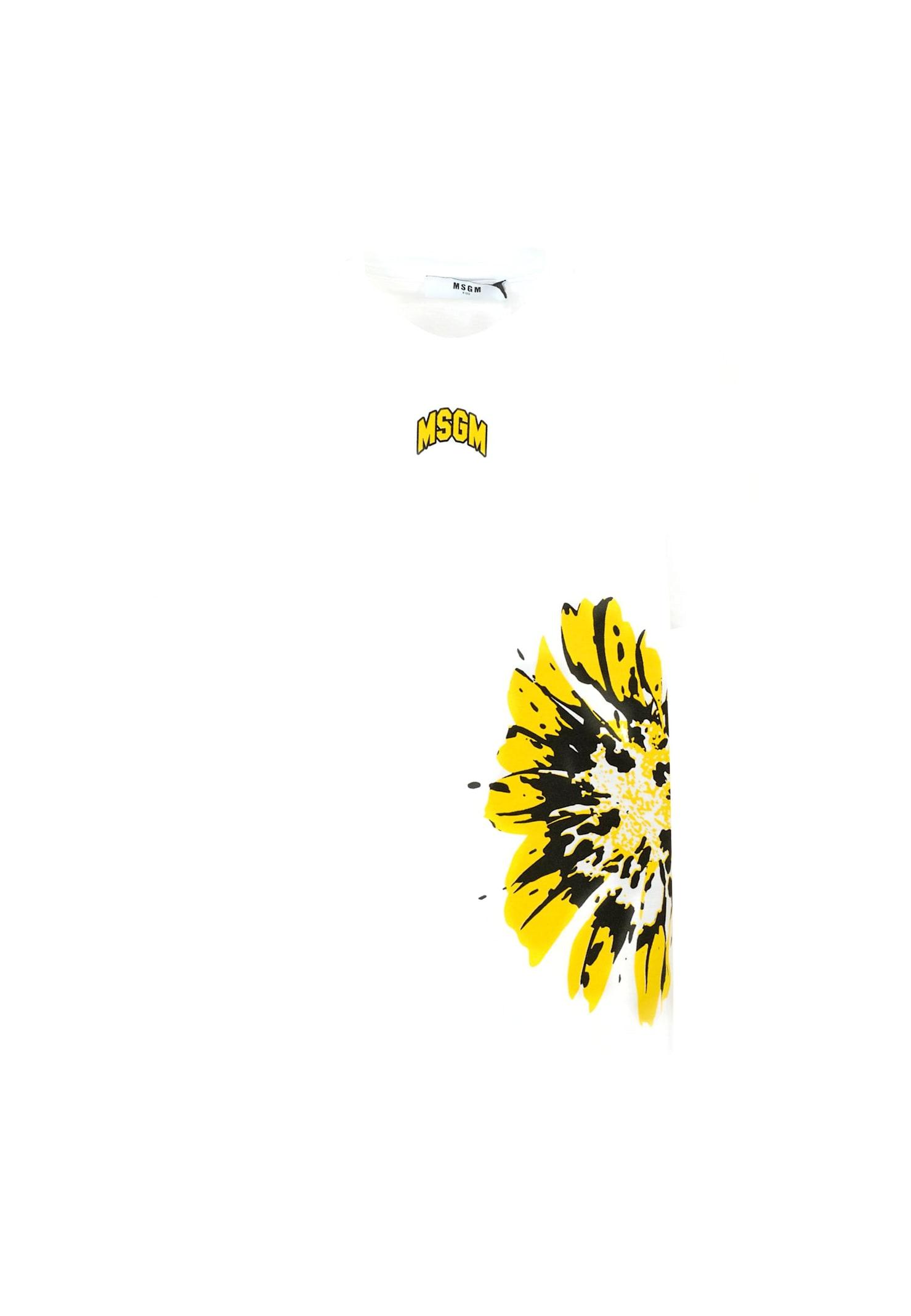 msgm white t-shirt for girl with flower