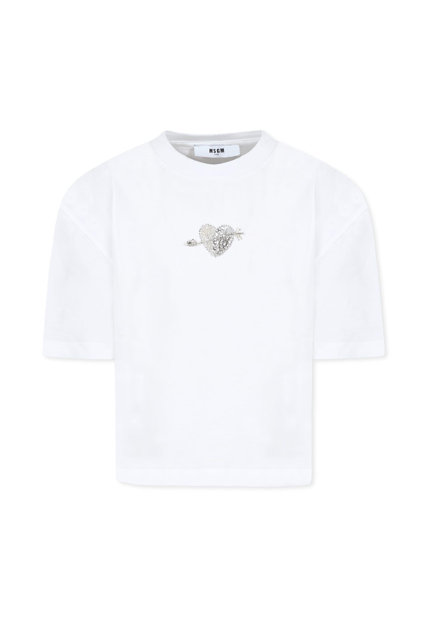 msgm white t-shirt for girl with heart