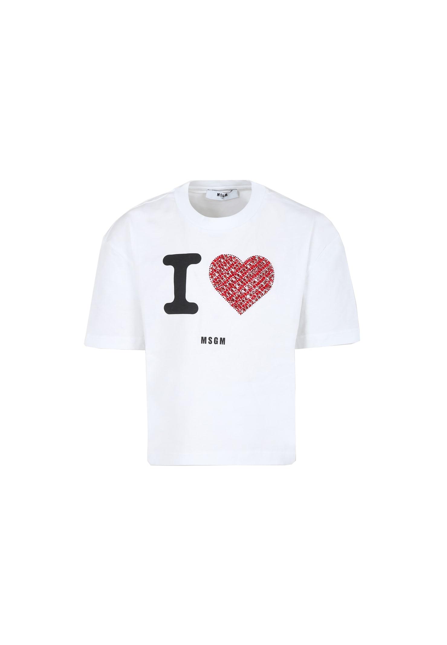 msgm white t-shirt for girl with logo