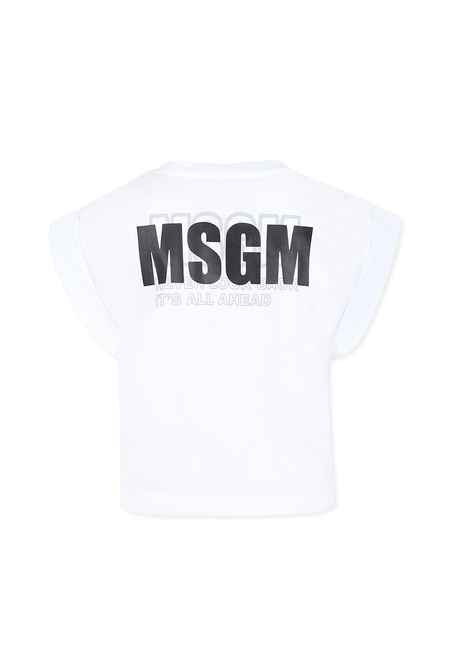 msgm white t-shirt for girl with logo