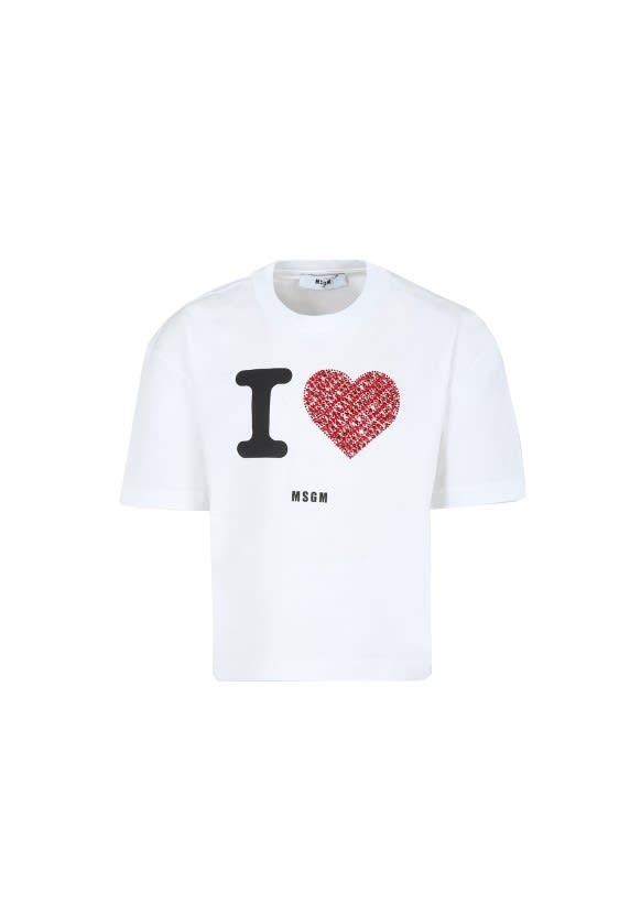 msgm white t-shirt for girl with logo