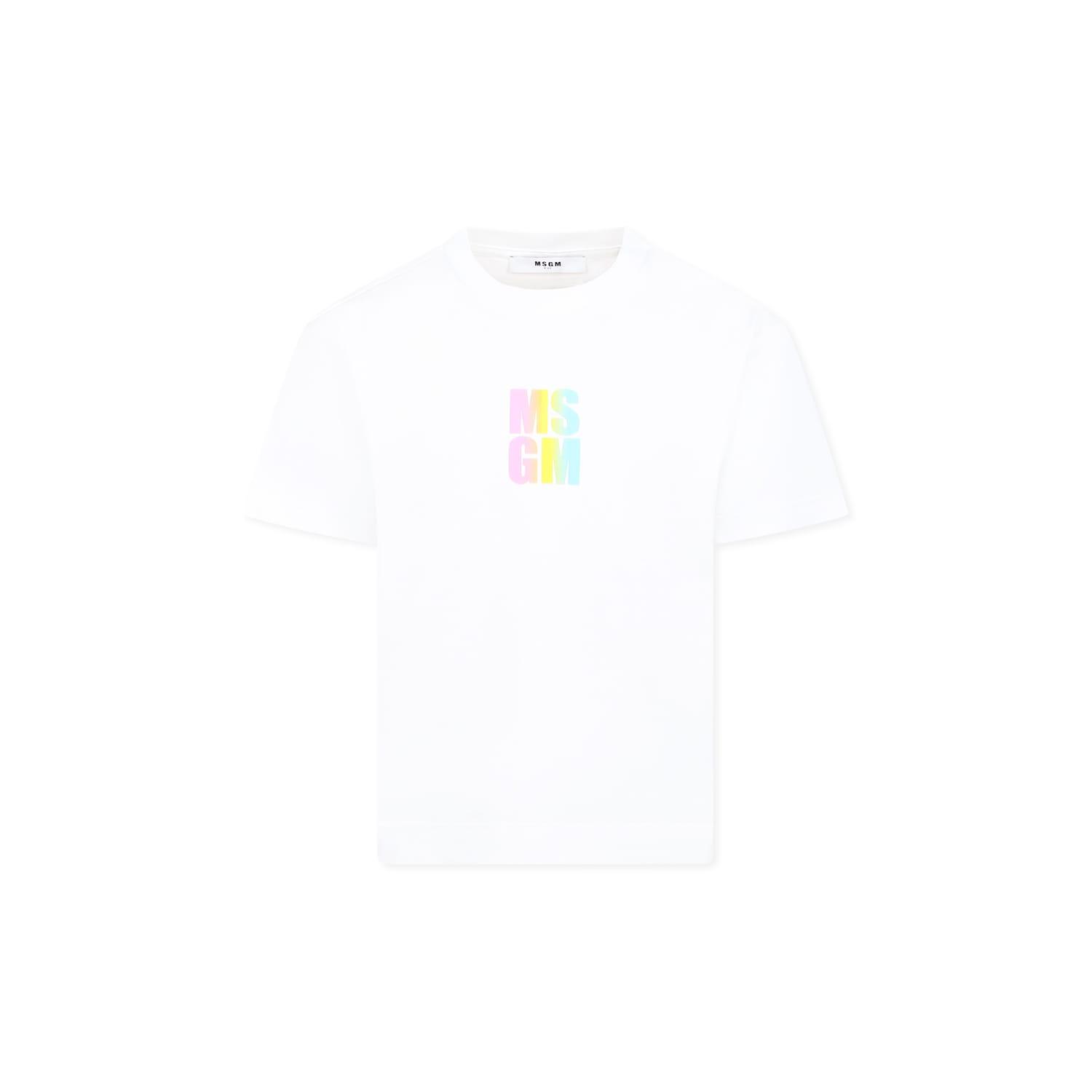 msgm white t-shirt for girl with logo