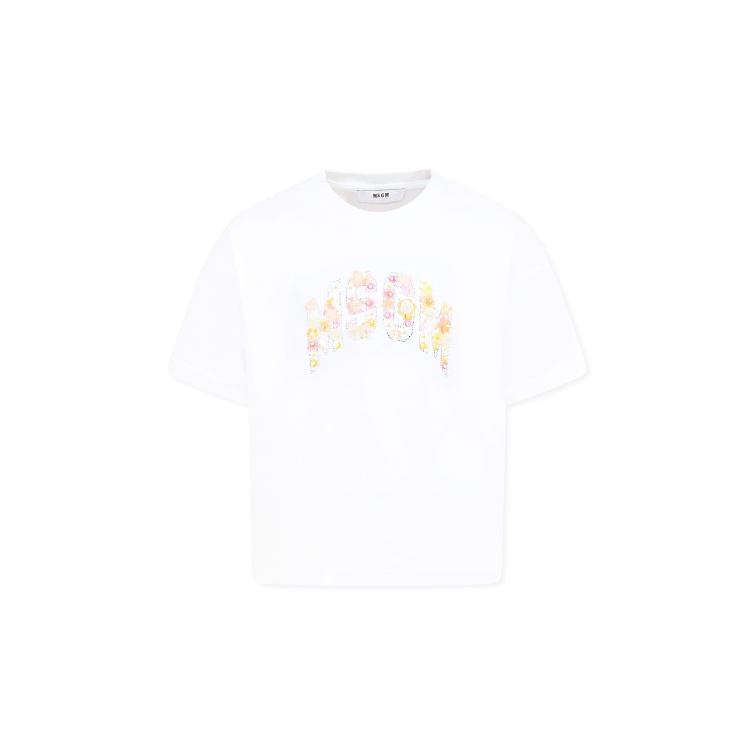 msgm white t-shirt for girl with logo