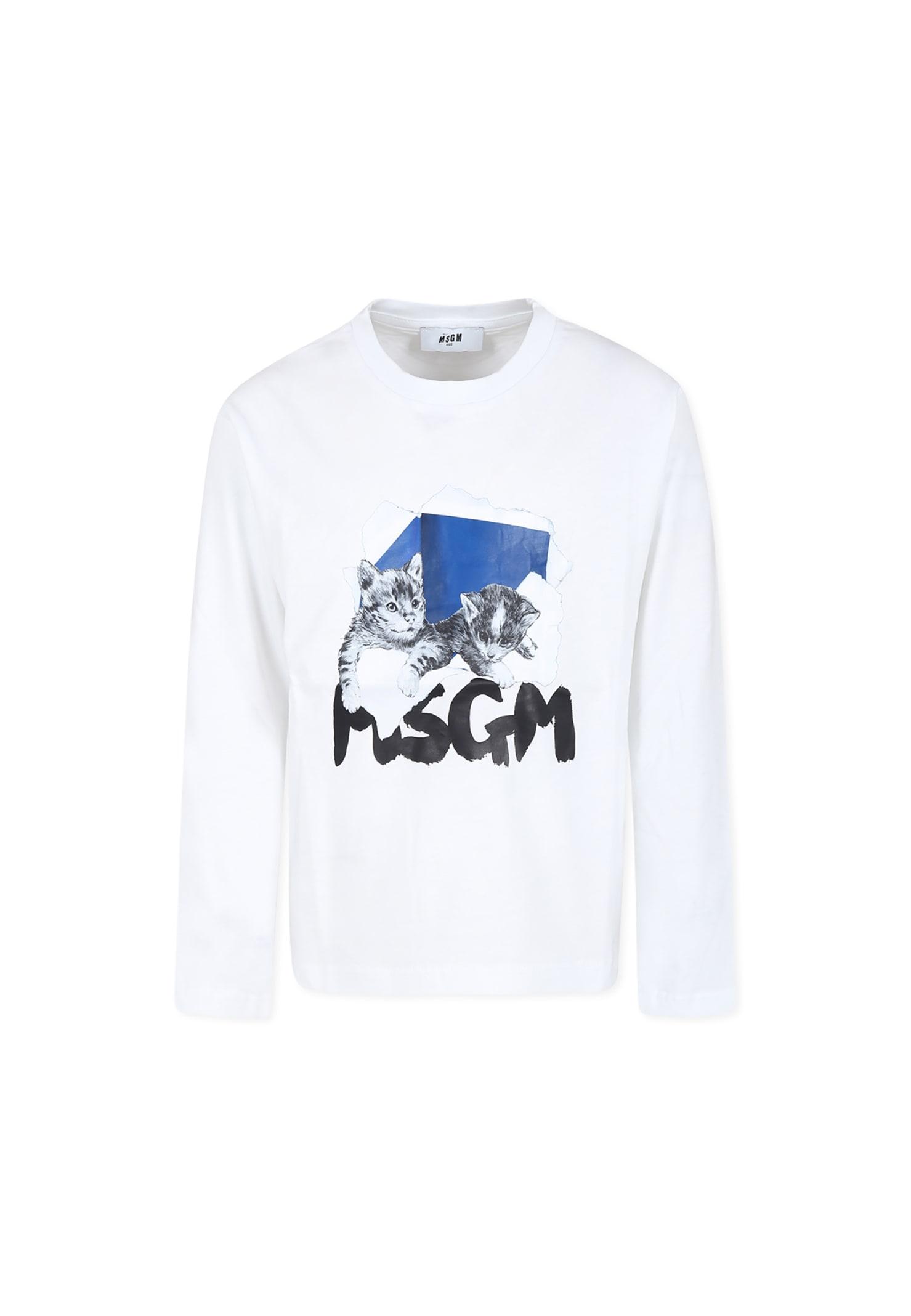 msgm white t-shirt for girl with logo