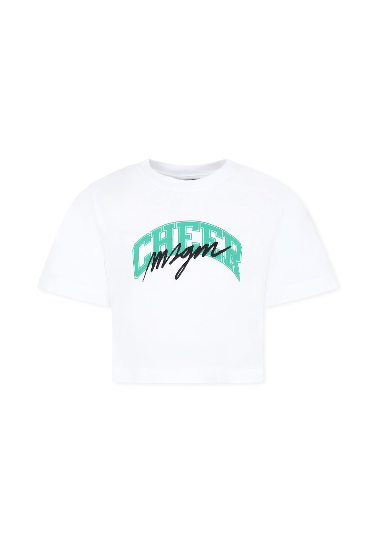 msgm white t-shirt for girl with logo