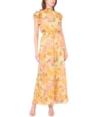 msk petite flutter sleeve mock neck jumpsuit