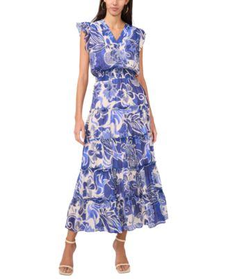 msk petite split neck flutter sleeve tiered maxi dress