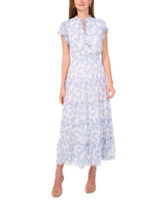 msk petite split neck tiered maxi dress