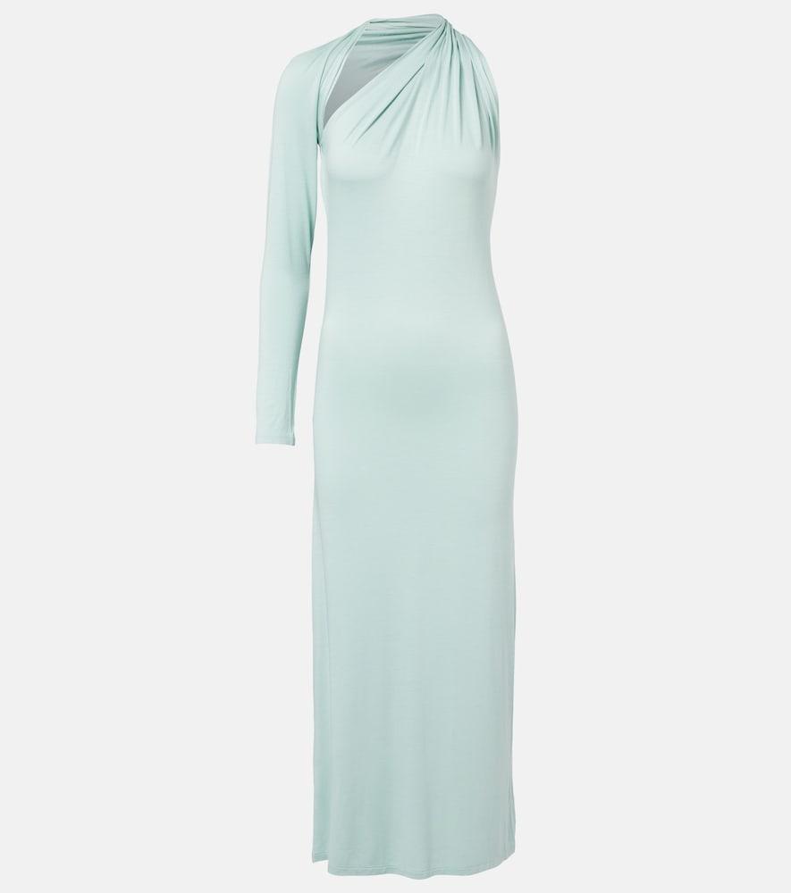 mugler asymmetric jersey midi dress