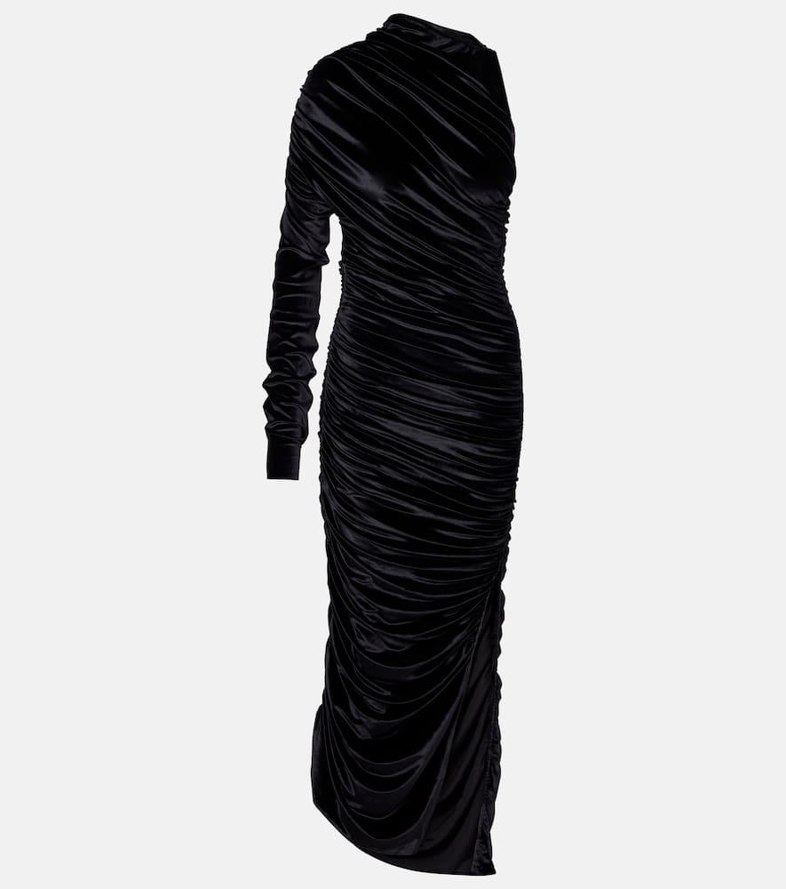 mugler asymmetric velvet jersey maxi dress