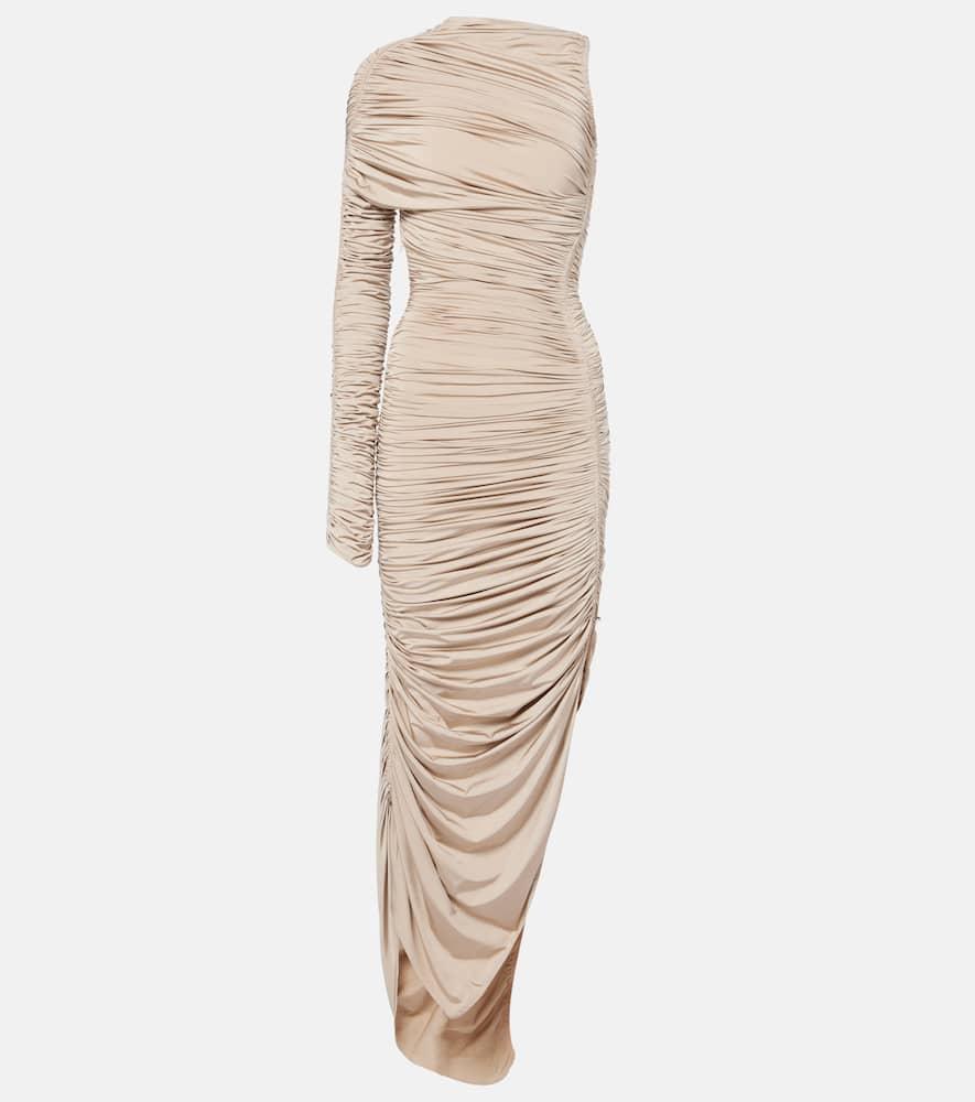 mugler asymmetrical ruched maxi dress