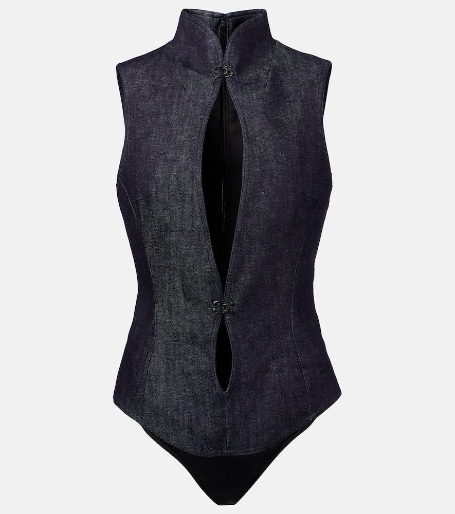 mugler cutout denim bodysuit