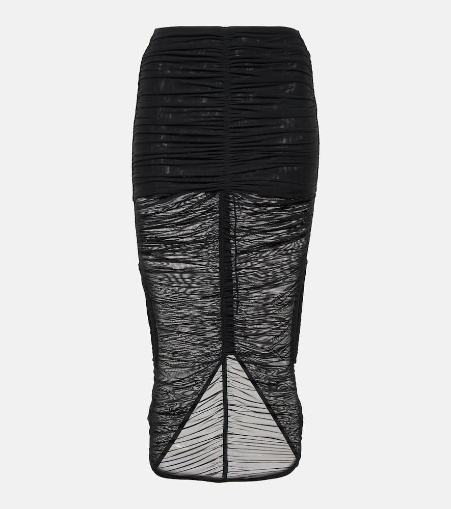 mugler cutout draped mesh midi skirt