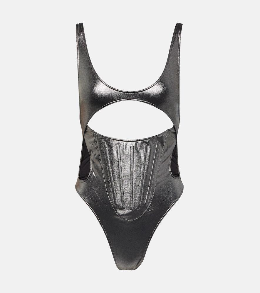 mugler cutout metallic swimsuit