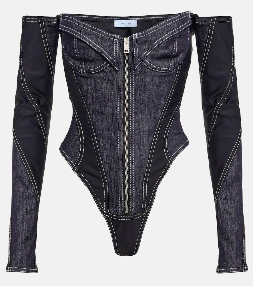 mugler denim bodysuit