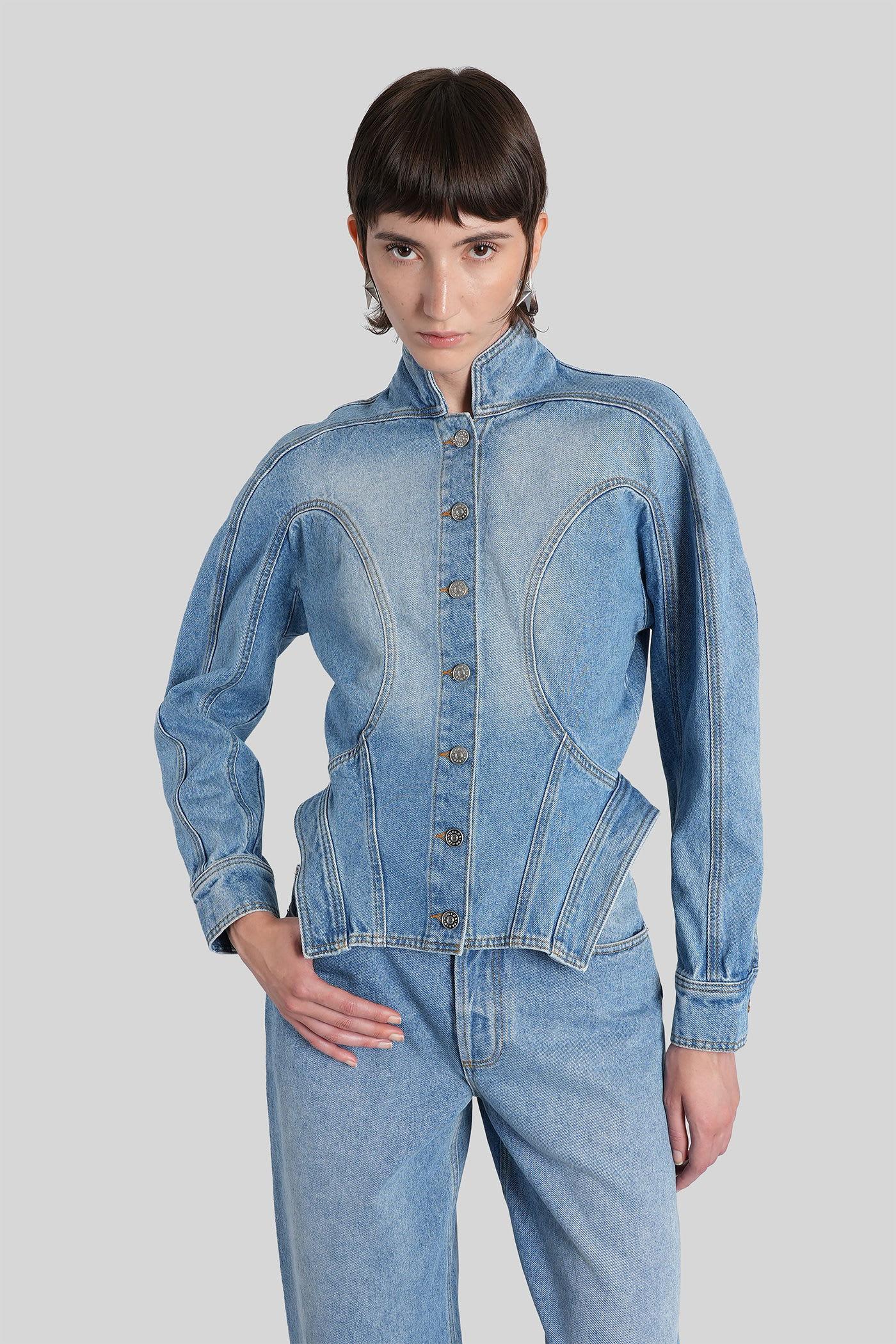 mugler denim jackets in blue denim